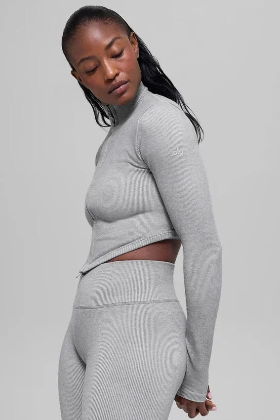 Chaqueta de canalé sin costuras en dos tonos - Gris brumoso claro jaspeado