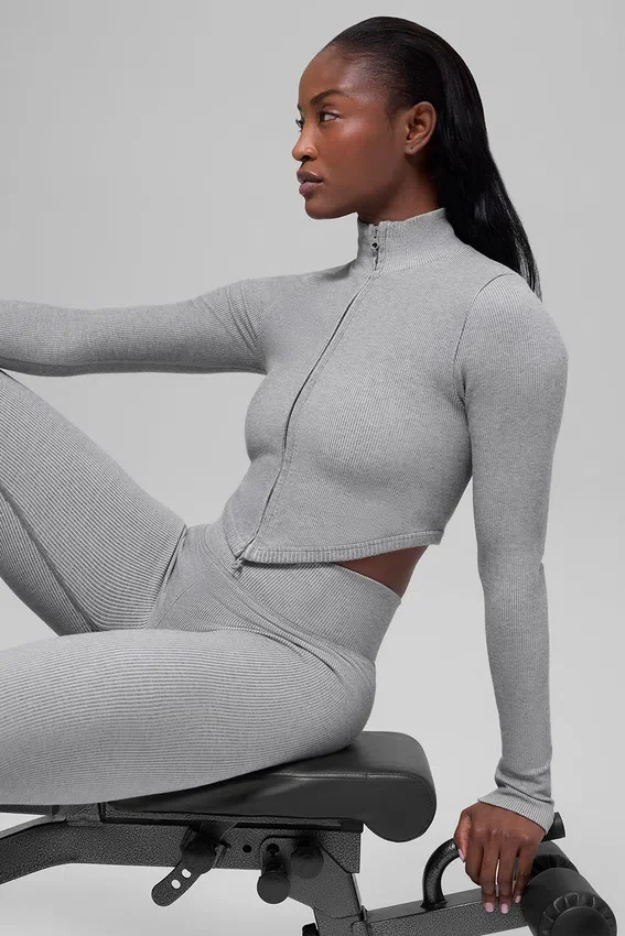 Chaqueta de canalé sin costuras en dos tonos - Gris brumoso claro jaspeado