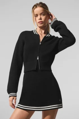 Chaqueta de punto con cremallera completa Tennis Club Jersé - Negro/Marfil