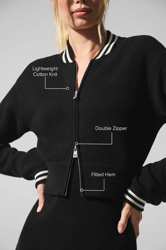 Chaqueta de punto con cremallera completa Tennis Club Jersé - Negro/Marfil