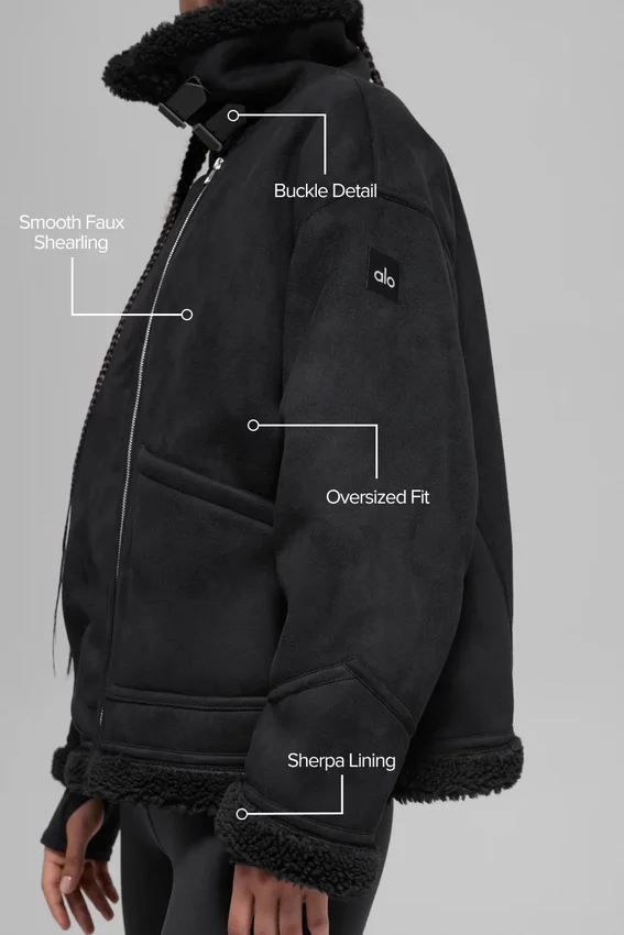 Chaqueta Grand de imitación de piel de oveja - Negro