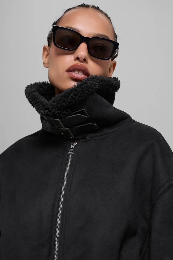 Chaqueta Grand de imitación de piel de oveja - Negro