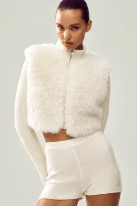 Chaqueta Northstar de cachemira con pelo sintético y cremallera completa - Marfil