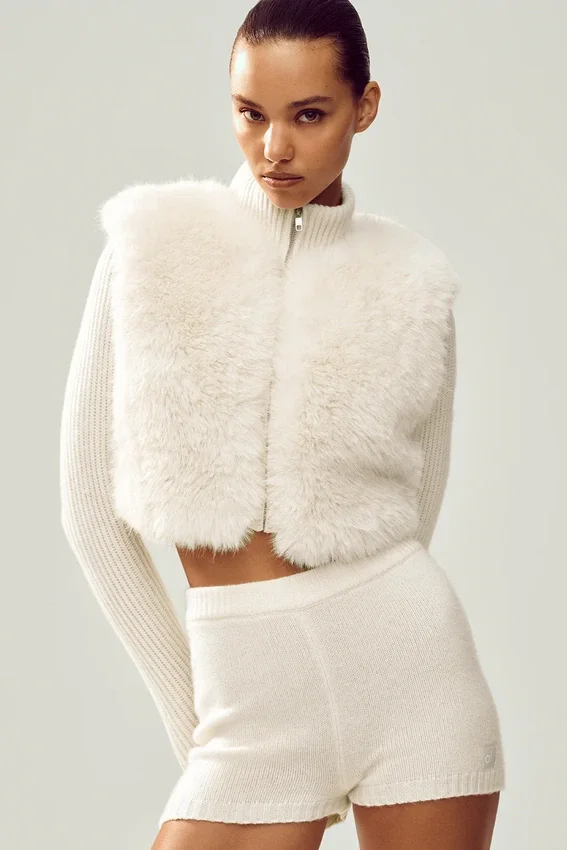 Chaqueta Northstar de cachemira con pelo sintético y cremallera completa - Marfil