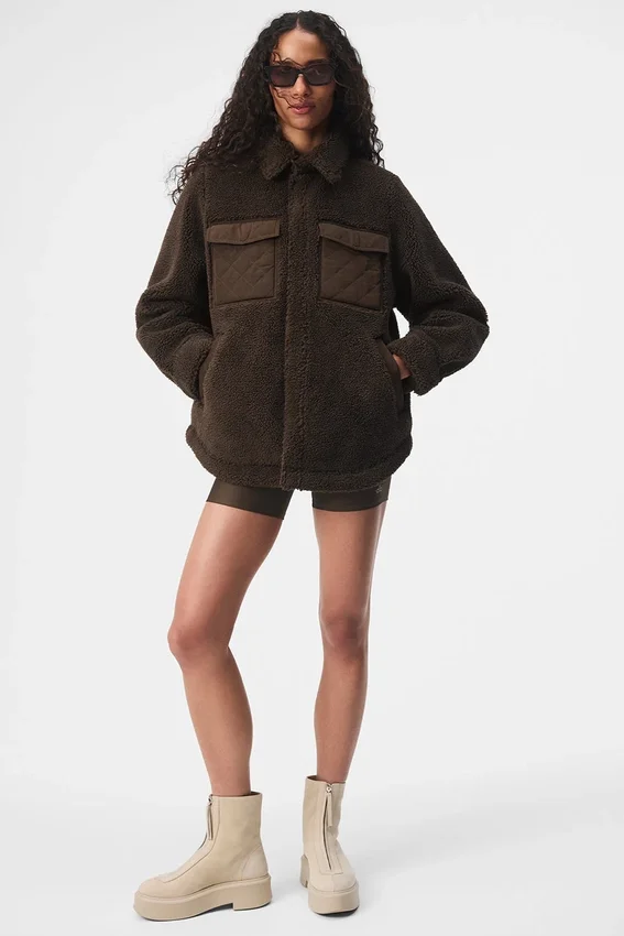 Chaqueta «Shacket» con ribete de sherpa - Espresso