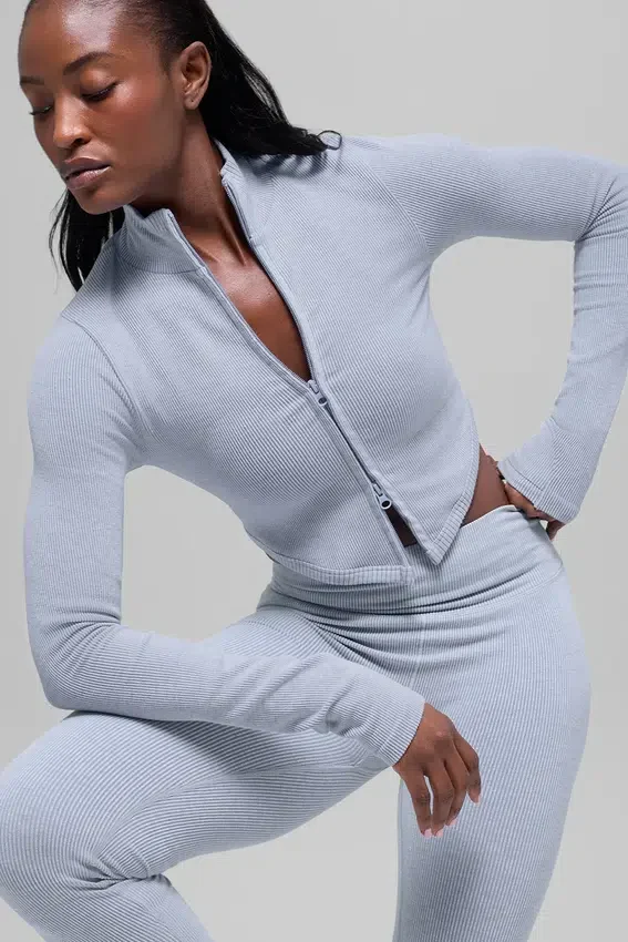 Chaqueta sin costuras de punto acanalado bicolor - Gris escarchado invernal