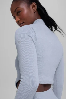 Chaqueta sin costuras de punto acanalado bicolor – Gris escarchado invernal