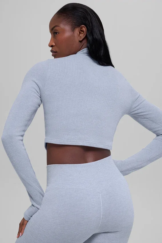Chaqueta sin costuras de punto acanalado bicolor - Gris escarchado invernal