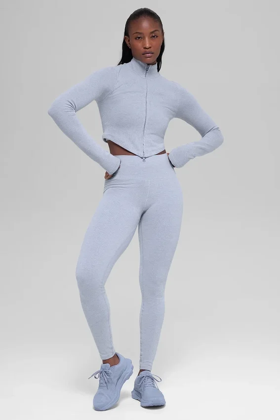 Chaqueta sin costuras de punto acanalado bicolor - Gris escarchado invernal