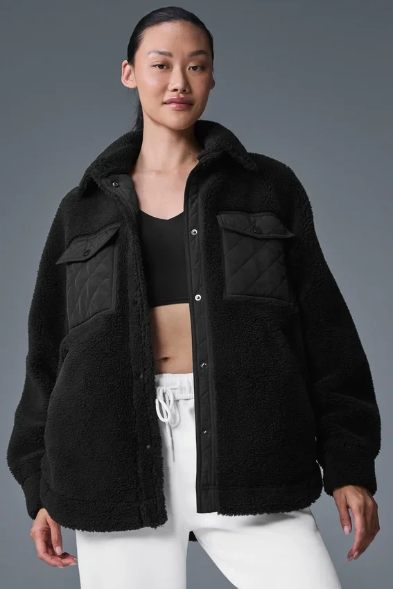 Chaqueta tipo «shacket» con ribete de sherpa - Negro