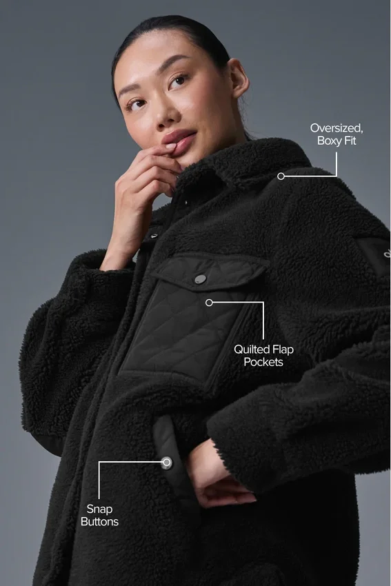 Chaqueta tipo «shacket» con ribete de sherpa - Negro