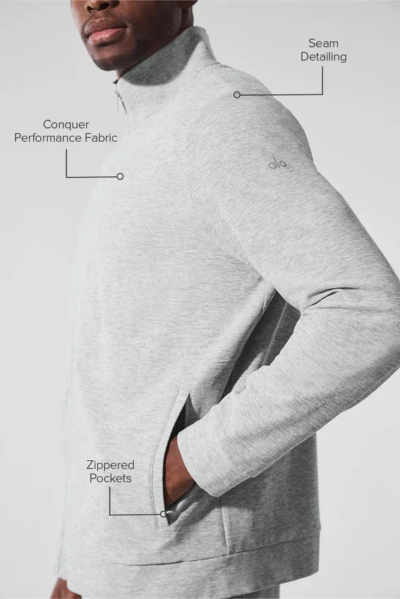 Conquer Max con cuello alto y cremallera completa - Gris jaspeado deportivo