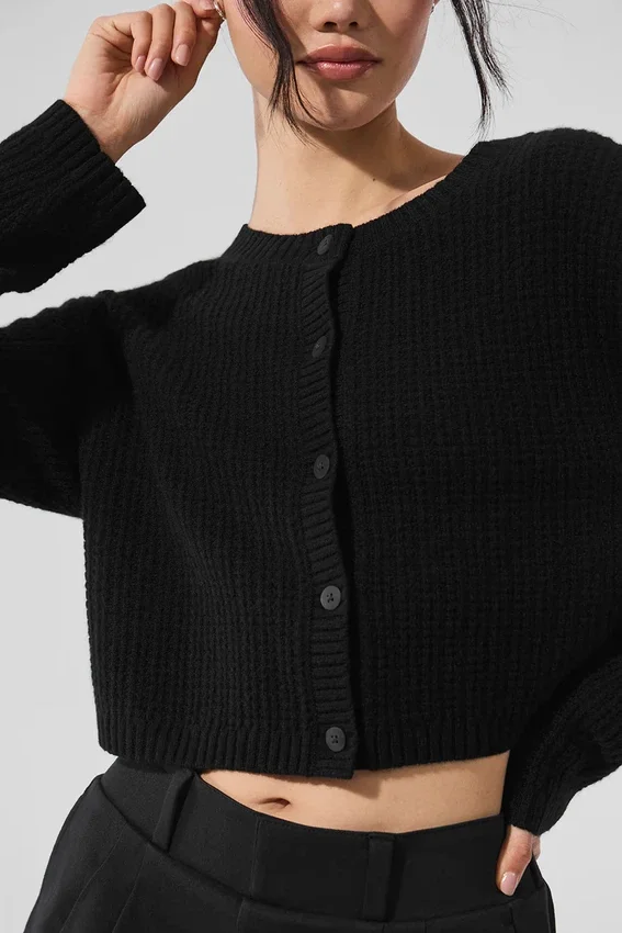 Cárdigan de cachemira con tejido de gofre - Negro