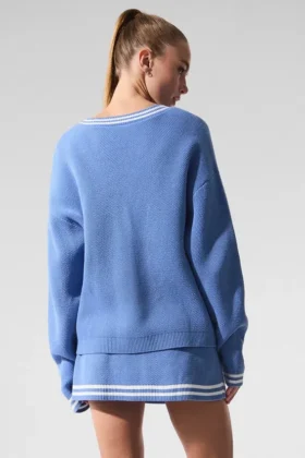 Cárdigan de jersé «Tennis Club» — Azul cristalino/Blanco