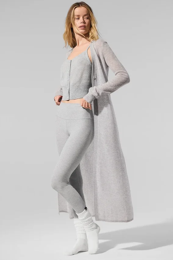 Cárdigan largo de cachemira transparente - Gris jaspeado deportivo