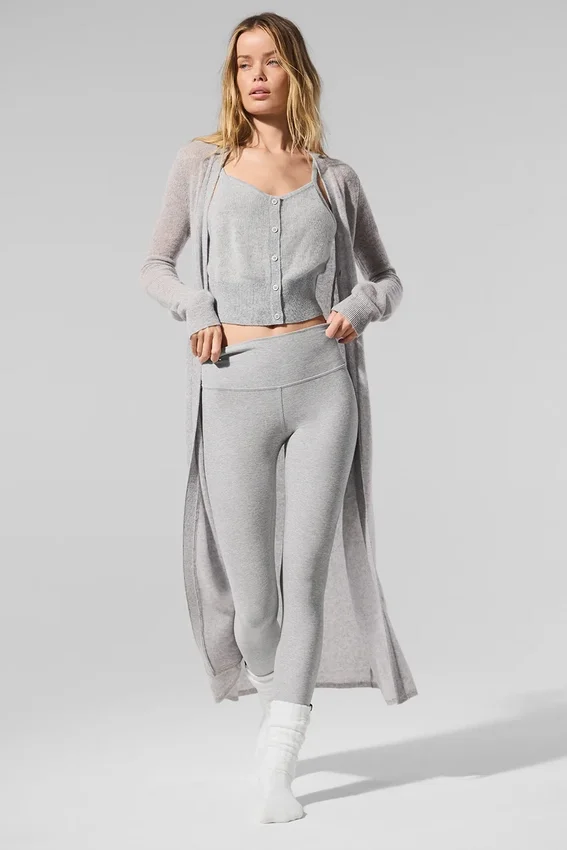 Cárdigan largo de cachemira transparente - Gris jaspeado deportivo