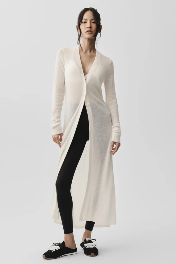 Cárdigan largo de cachemira transparente - Marfil