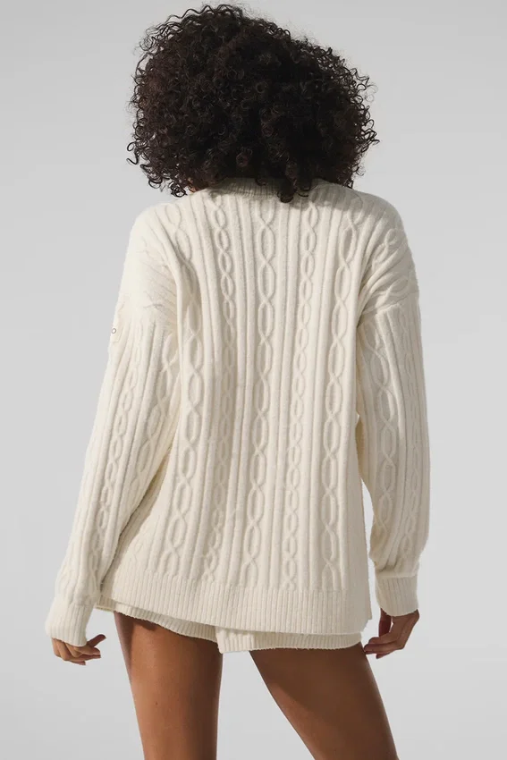 Cárdigan Winter Bliss de punto trenzado - Marfil