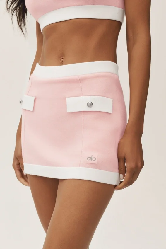 Falda capri de ensueño de algodón y cachemira High-Waist - Rosa soleado/Blanco