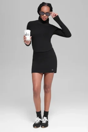 Falda de punto High-Waist de cintura alta - Negro/antracita