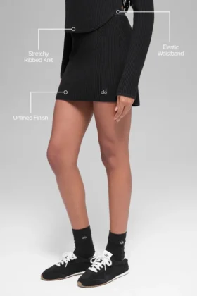 Falda de punto High-Waist de cintura alta – Negro/antracita