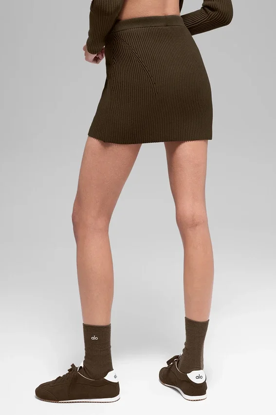 Falda High-Waist de punto vaquero - Espresso/Negro