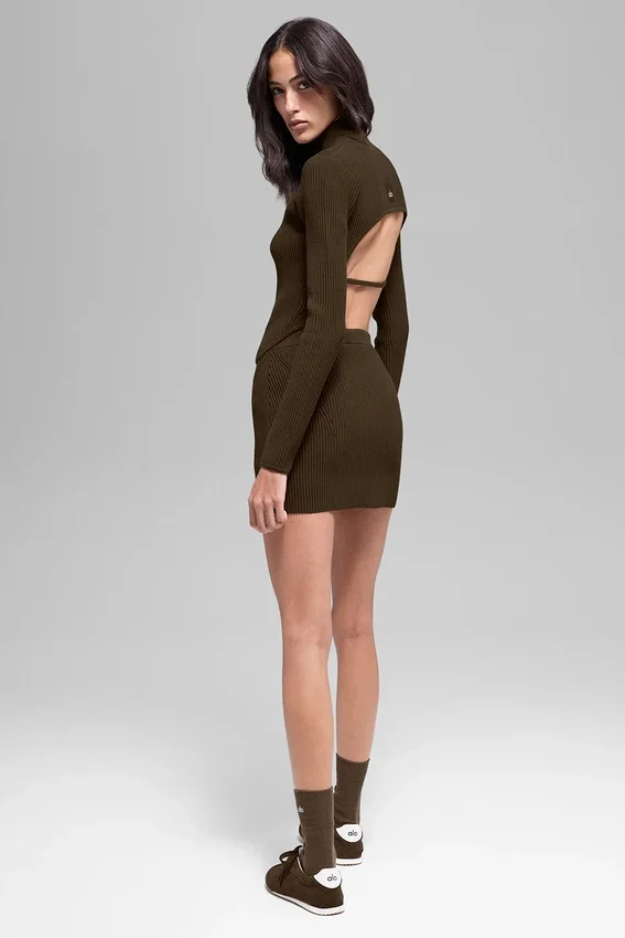 Falda High-Waist de punto vaquero - Espresso/Negro