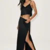 Falda larga de talle bajo «Radiance» de mezcla de seda - Negro