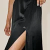 Falda larga de talle bajo «Radiance» de mezcla de seda - Negro
