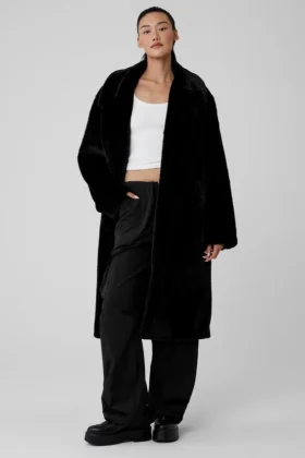Gabardina oversize de piel sintética - Negro