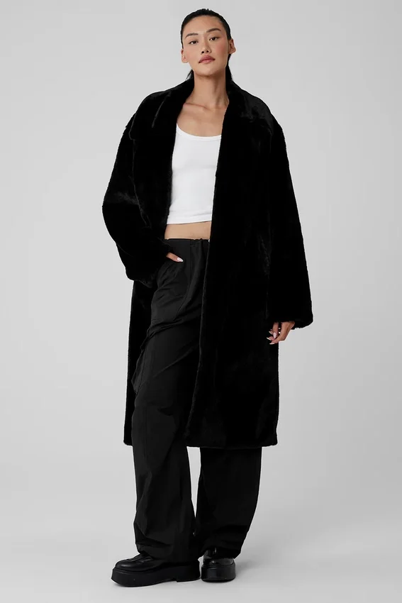 Gabardina oversize de piel sintética - Negro