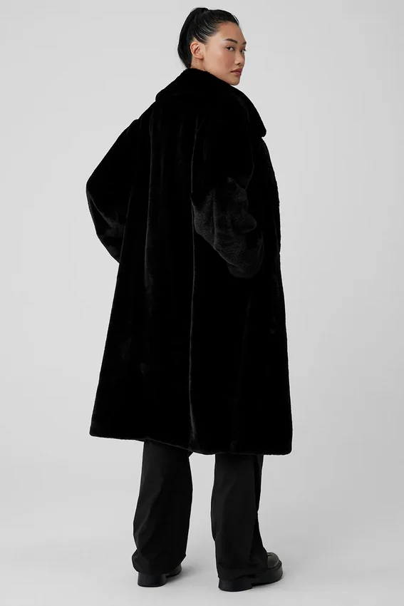 Gabardina oversize de piel sintética - Negro