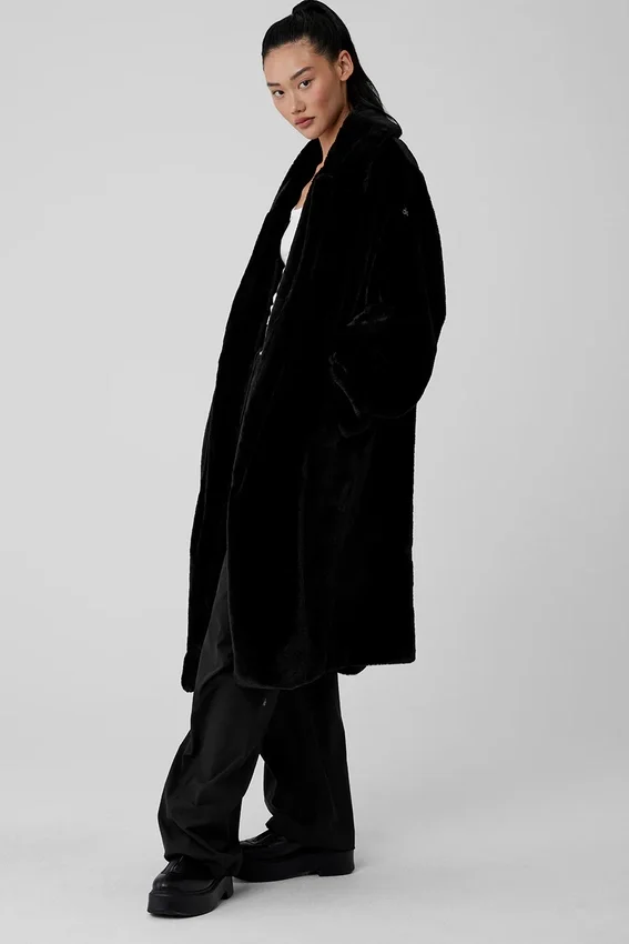 Gabardina oversize de piel sintética - Negro