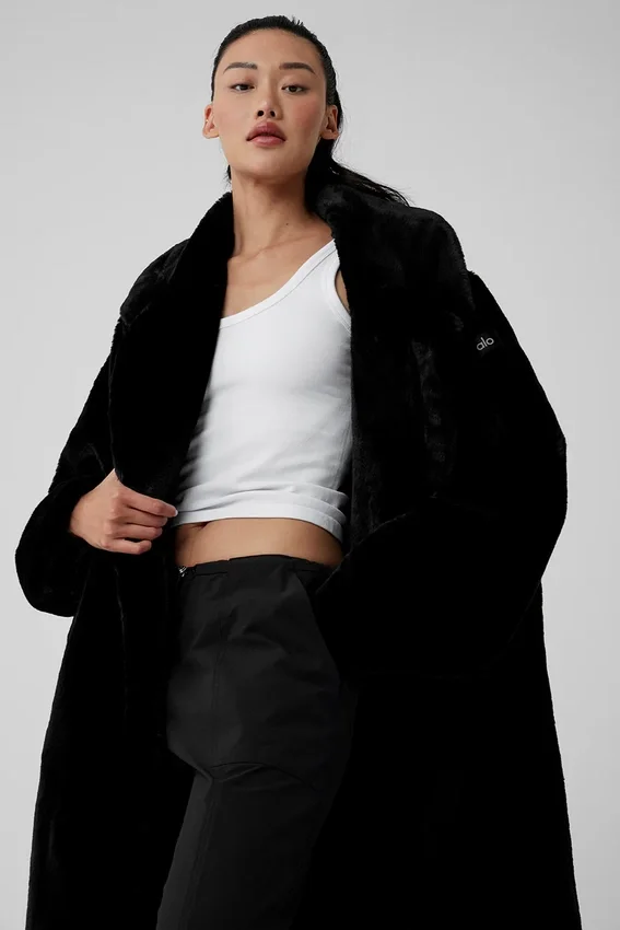 Gabardina oversize de piel sintética - Negro