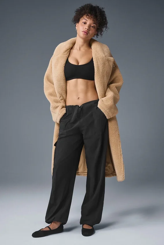 Gabardina oversize de sherpa - Camel