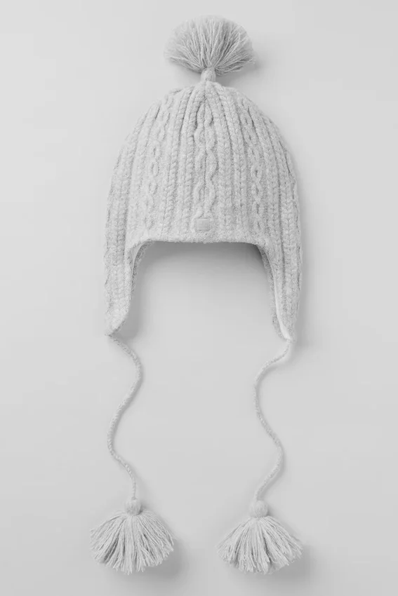 Gorro con orejeras «Winter Bliss» de punto trenzado - Gris jaspeado deportivo