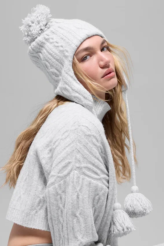 Gorro con orejeras «Winter Bliss» de punto trenzado - Gris jaspeado deportivo
