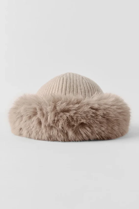 Gorro de cachemira con pelo sintético Courchevel - Gris avena jaspeado