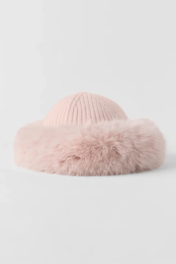 Gorro de cachemira y piel sintética Courchevel - Rosa escarchado