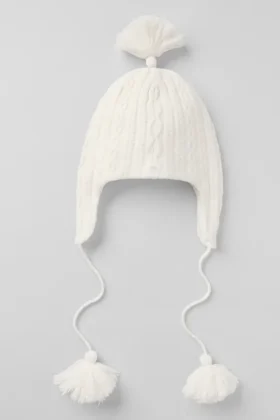 Gorro de invierno «Winter Bliss» con orejeras y punto trenzado - Marfil