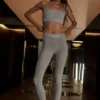 High-Waist 7/8 Relay Leggings - Gris jaspeado deportivo/Blanco