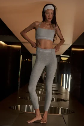 High-Waist 7/8 Relay Leggings - Gris jaspeado deportivo/Blanco