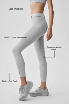 High-Waist 7/8 Relay Leggings – Gris jaspeado deportivo/Blanco