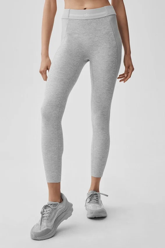 High-Waist 7/8 Relay Leggings - Gris jaspeado deportivo/Blanco