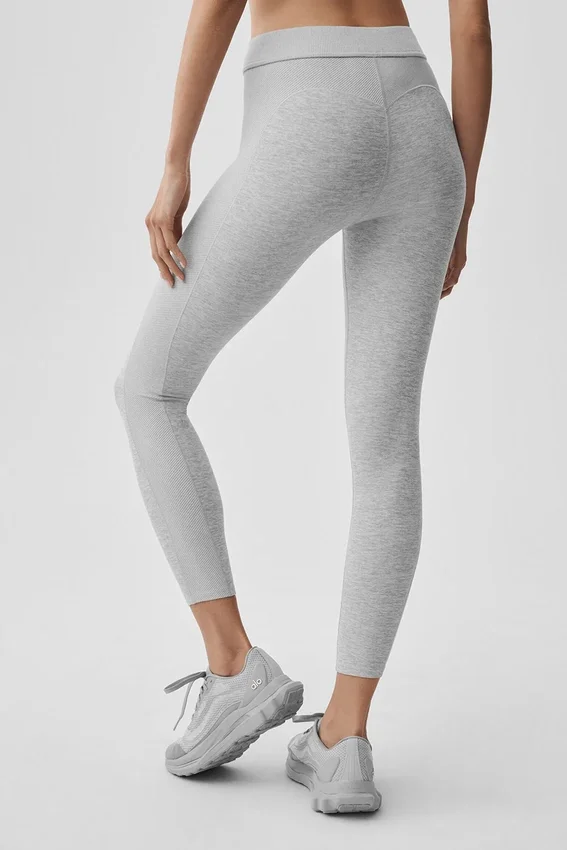 High-Waist 7/8 Relay Leggings - Gris jaspeado deportivo/Blanco