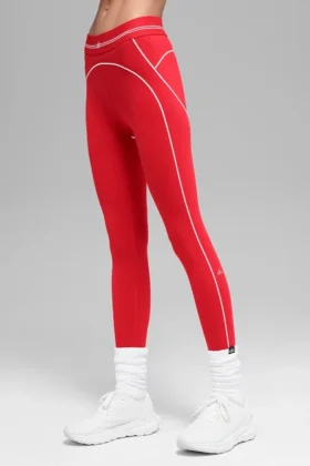 High-Waist Airbrush 7/8 «Heart Throb» - Rojo brillante/Blanco
