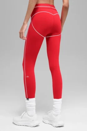 High-Waist Airbrush 7/8 «Heart Throb» – Rojo brillante/Blanco