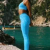 High-Waist Airbrush Legging «Heart Throb» con efecto aerógrafo — Azul celeste/Blanco