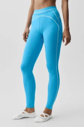 High-Waist Airbrush Legging «Heart Throb» con efecto aerógrafo — Azul celeste/Blanco
