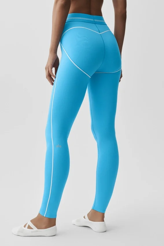 High-Waist Airbrush Legging «Heart Throb» con efecto aerógrafo — Azul celeste/Blanco